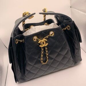 Chanel 25 Small Black Caviar Leather Gold Hardware | Brand New